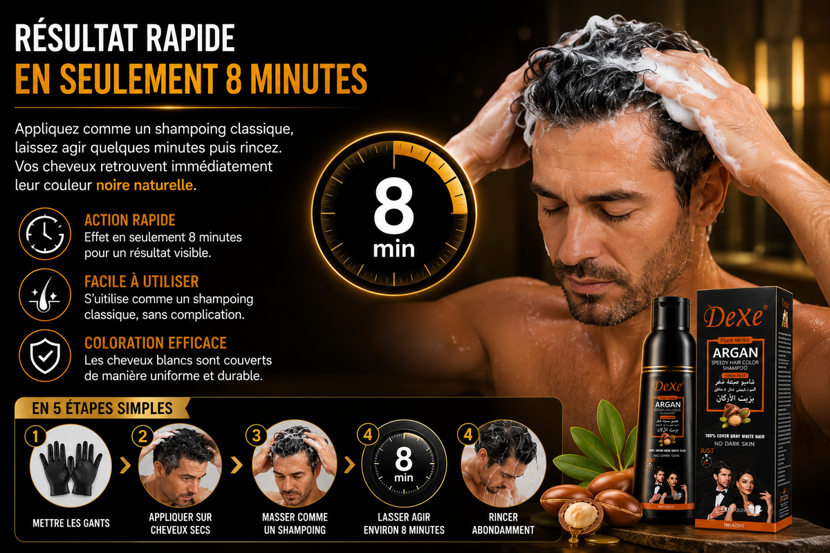 🖤 Shampoing Colorant Argan DeXe – Retrouvez des cheveux noirs en seulement 8 minutes !