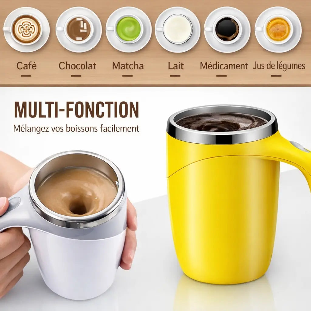 ☕ Mug Auto-Mélangeur Magnétique – Votre boisson parfaitement mélangée en un clic !