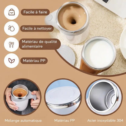 ☕ Mug Auto-Mélangeur Magnétique – Votre boisson parfaitement mélangée en un clic !