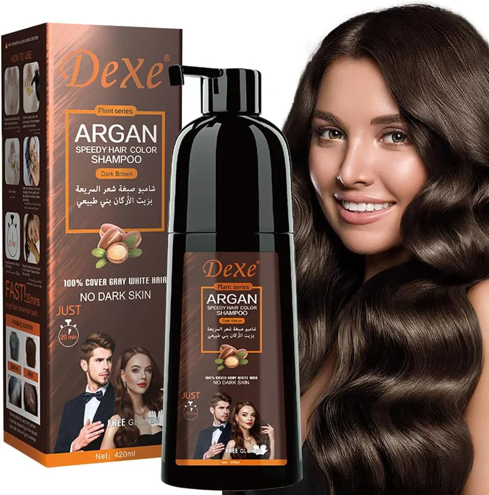🖤 Shampoing Colorant Argan DeXe – Retrouvez des cheveux noirs en seulement 8 minutes !