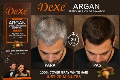 🖤 Shampoing Colorant Argan DeXe – Retrouvez des cheveux noirs en seulement 8 minutes !